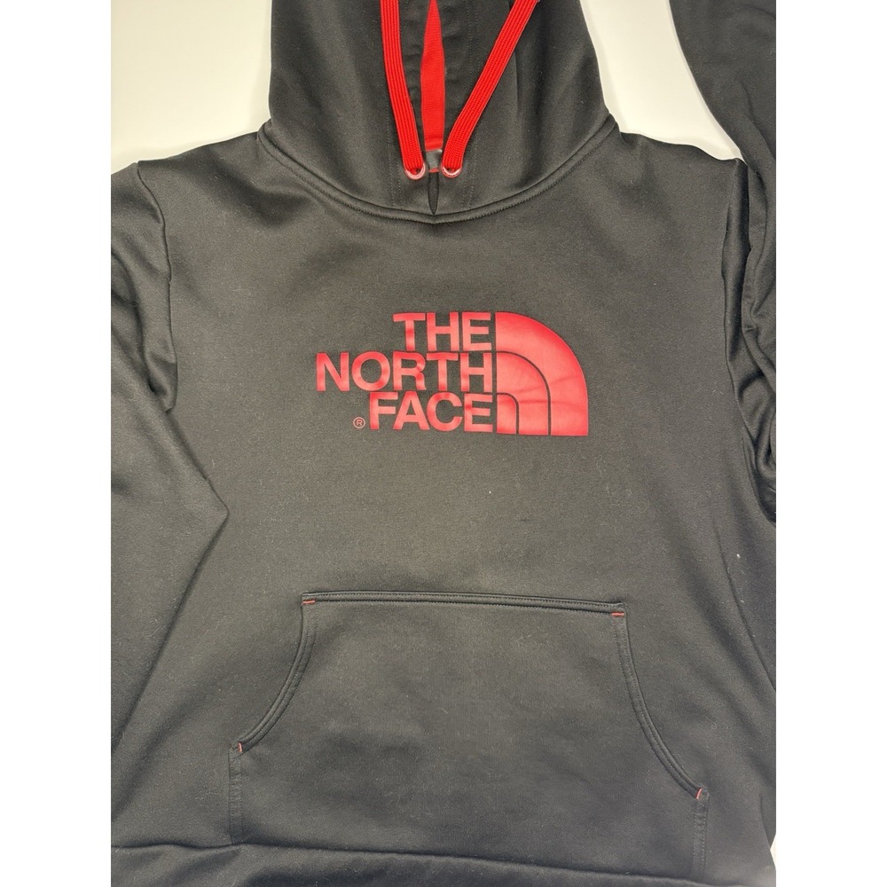 The North Face Black Red Logo Polyester Hoodie Sweatshirt Men's medium.